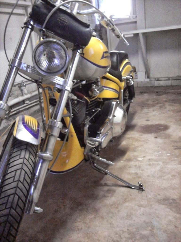 1999 Yellow Custom Harley, FXR Frame, soft tail Look